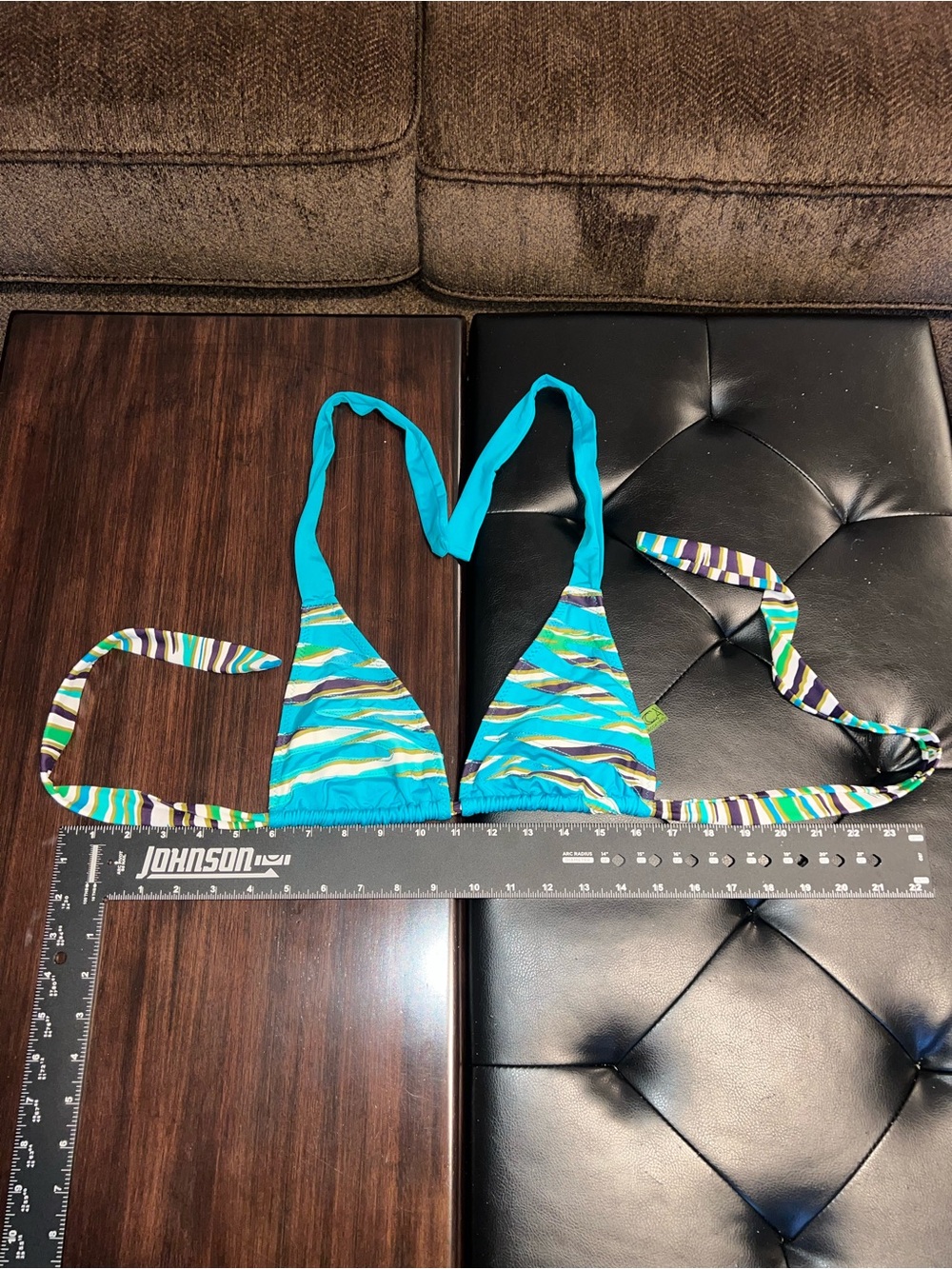 BECCA Teal Blue Striped Triangle Bikini Top